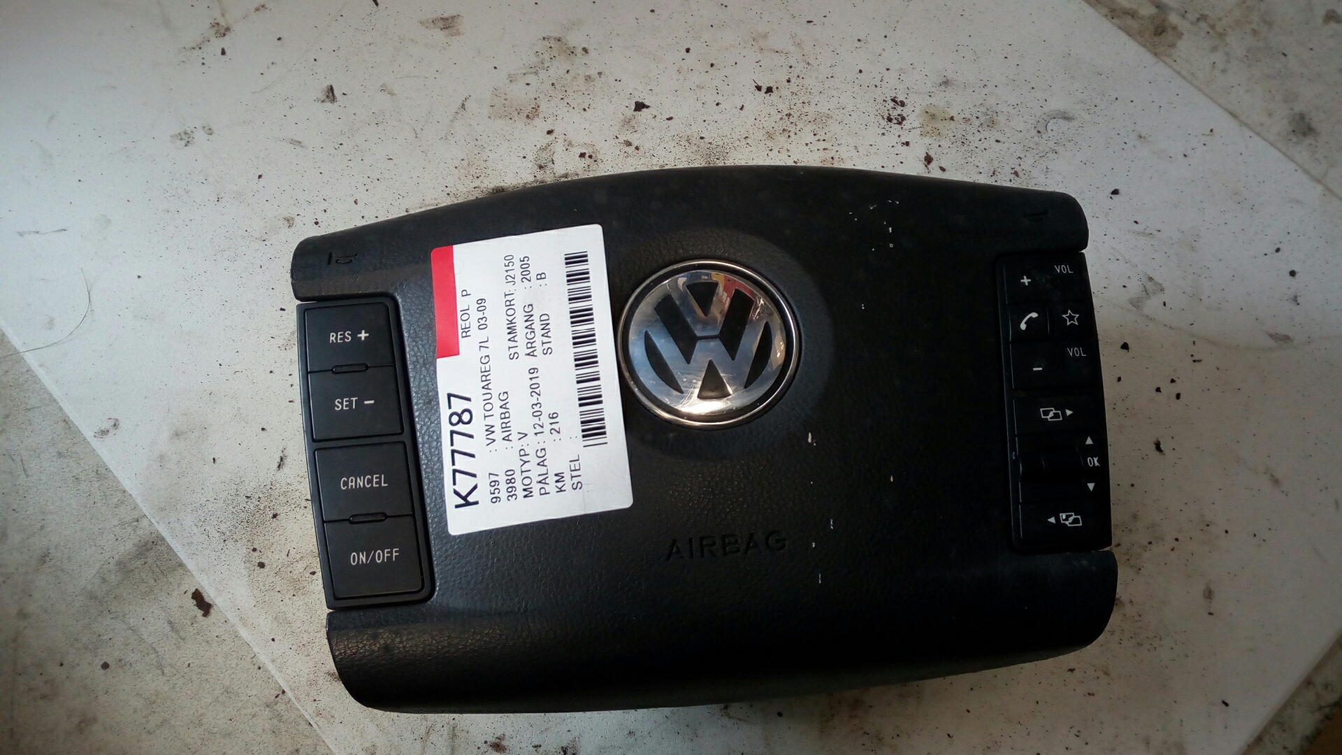 Airbag Volant VW Touareg 7P 2010-2018 – Occasion En Bon état, Origine VW
